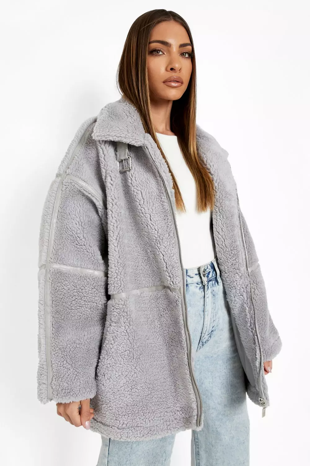 Grey on sale teddy coat